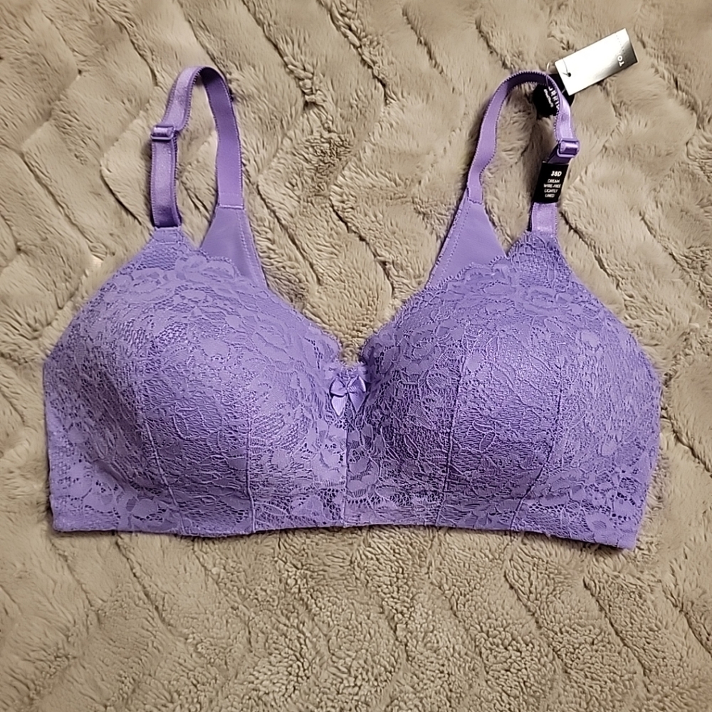 NWT Torrid Dream Wire-Free Lightly Lined Bra Size 38D Bck Smoothing Lace Purple